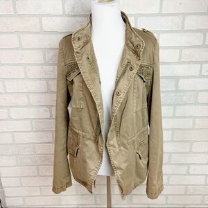 Zara Studded Olive Cargo Military Style Jacket